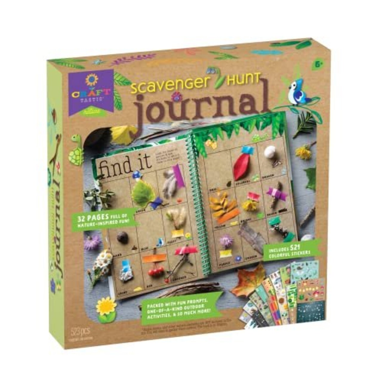 Craft-tastic Scavenger Hunt Journal – 32-Page Nature DIY Craft Kit with 521 Stickers, Outdoor Exploration & Creative Prompts for Kids Ages 6+